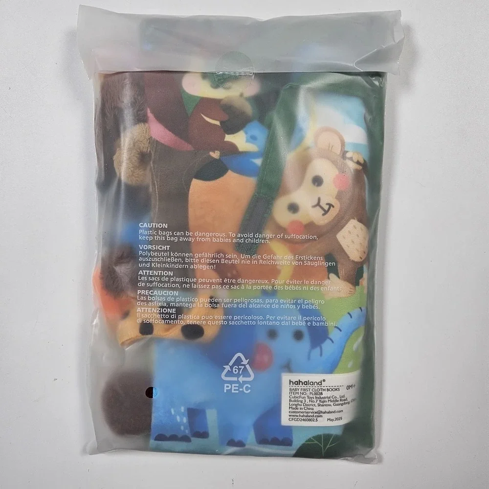 Baby Cloth Book Safari Theme‎ Jungly Tails Crinkle Sensory Squeek Toy Hahaland